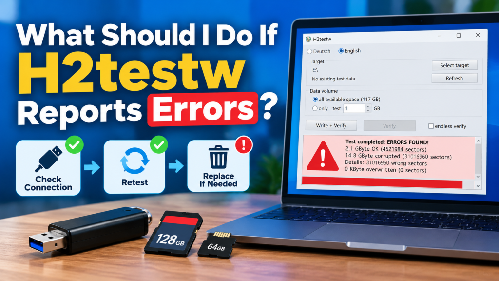 What should I do if H2testw reports errors?