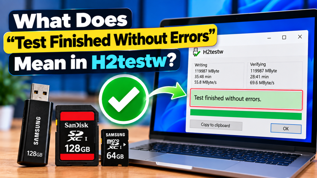 What does “Test finished without errors” mean in H2testw?